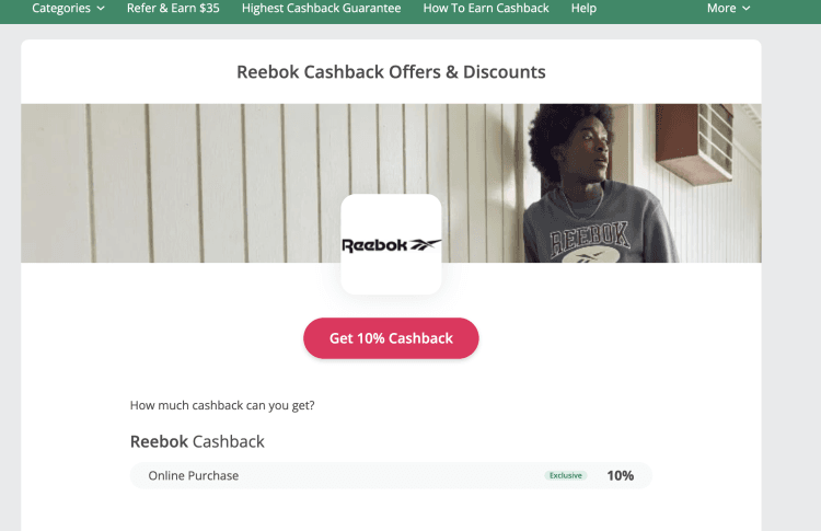 TopCashback: Reebok 10% Cashback